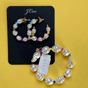 J. CREW Hoop Earrings & Stretch Bracelet Acrylic Pearls Glass Beads Preppy